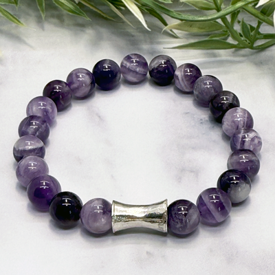 Gemstone Stretch Bracelet w/ Silver Bamboo Tube-Variants - Artisan Made