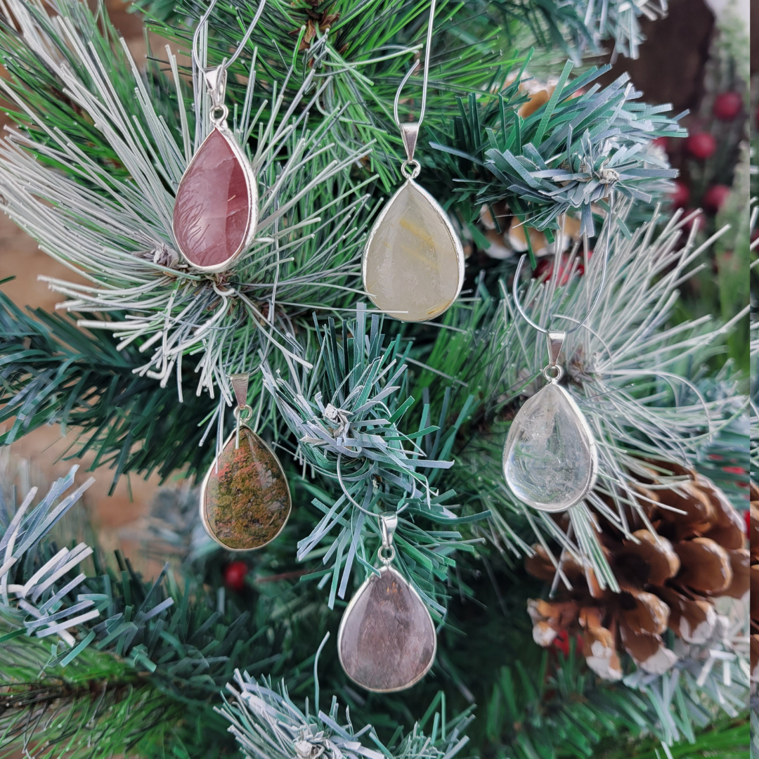 Gemstone Teardrop Bezel Pendants (Ametrine, Clear Quartz, Strawberry Quartz, Tourmilated Quartz, Gold Rutilated Quartz, Unakite)