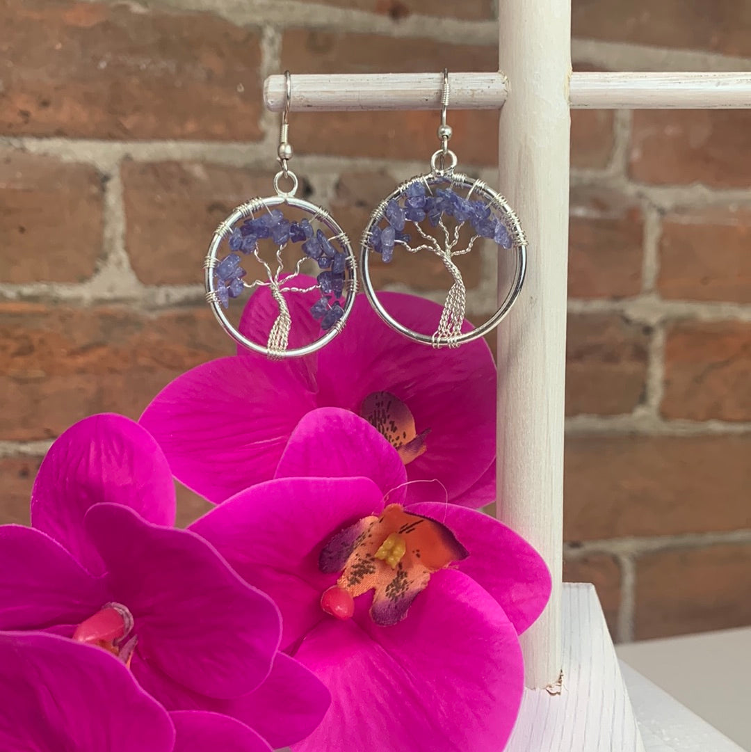 Gemstone Tree of Life silver Earrings 1"-Variants Available