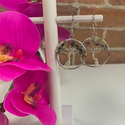 Gemstone Tree of Life silver Earrings 1"-Variants Available