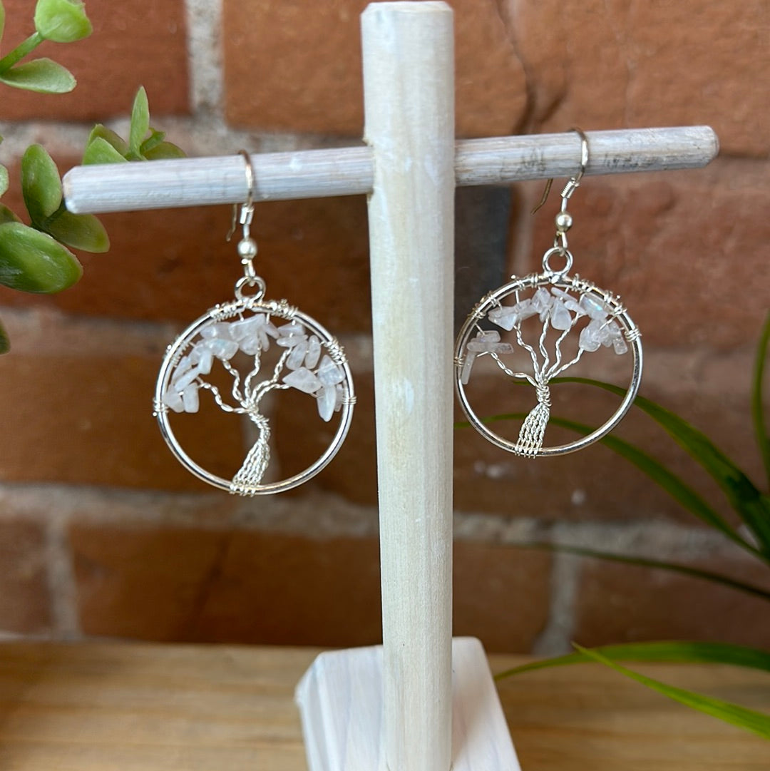 Gemstone Tree of Life silver Earrings 1"-Variants Available