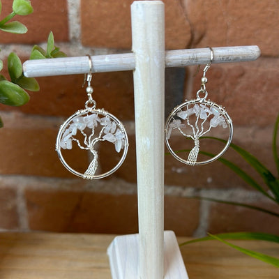 Gemstone Tree of Life silver Earrings 1"-Variants Available