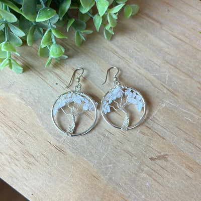 Gemstone Tree of Life silver Earrings 1"-Variants Available