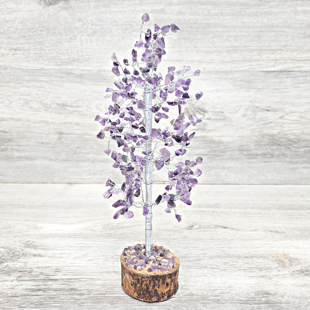 Gemstone Tree on Wood Base 11"
