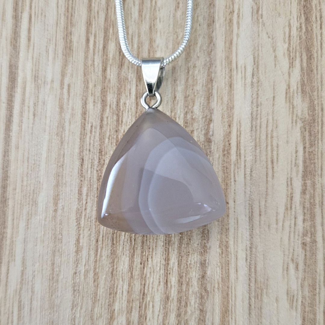 Gemstone Triangle Pendant-Flower and Botswana Agate & Rhodonite ~1"