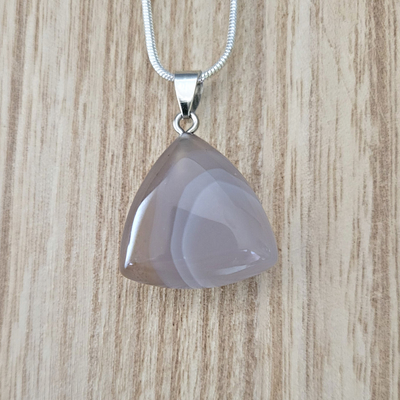 Gemstone Triangle Pendant-Flower and Botswana Agate & Rhodonite ~1"