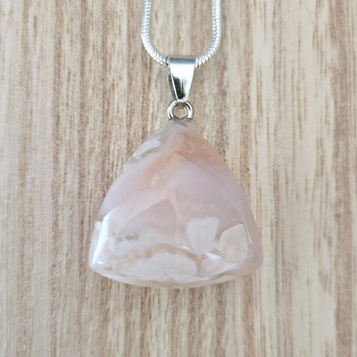 Gemstone Triangle Pendant-Flower and Botswana Agate & Rhodonite ~1"
