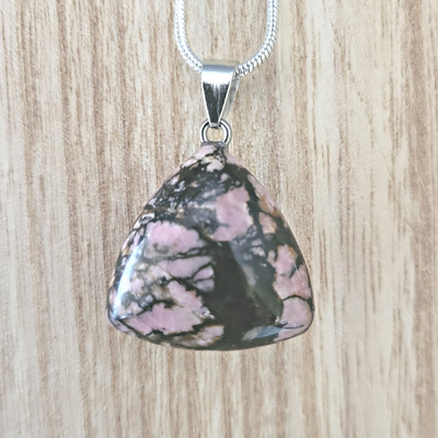 Gemstone Triangle Pendant-Flower and Botswana Agate & Rhodonite ~1"