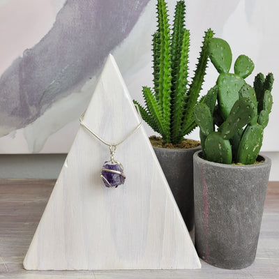 Gemstone Wrapped Nugget Pendant (Amethyst, Clear Quartz, Rose Quartz)