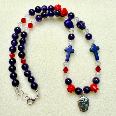 Gemstone and Czech Glass Day of the Dead Necklace- Artisan Made