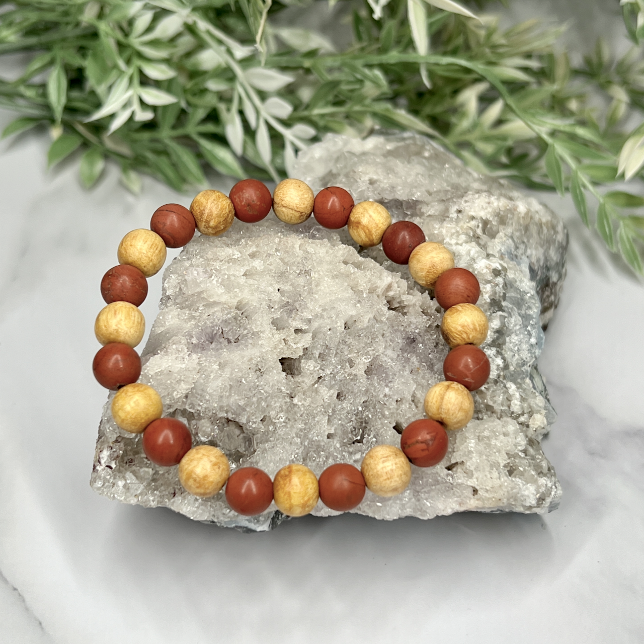 Gemstone and Palo Santo Unisex Stretch Bracelet - Artisan Made