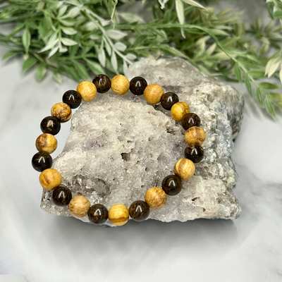 Gemstone and Palo Santo Unisex Stretch Bracelet - Artisan Made