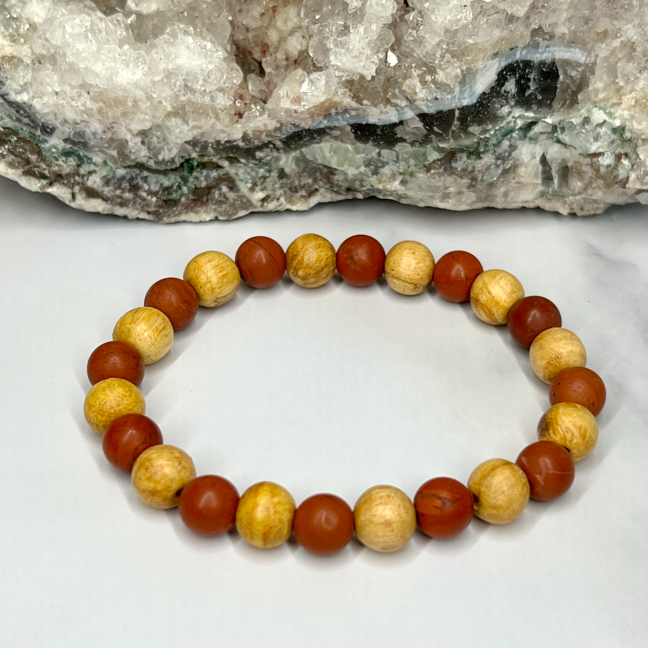 Gemstone and Palo Santo Unisex Stretch Bracelet - Artisan Made