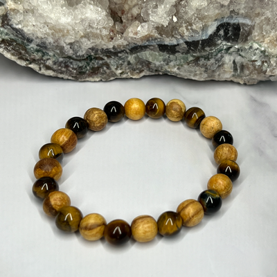 Gemstone and Palo Santo Unisex Stretch Bracelet - Artisan Made