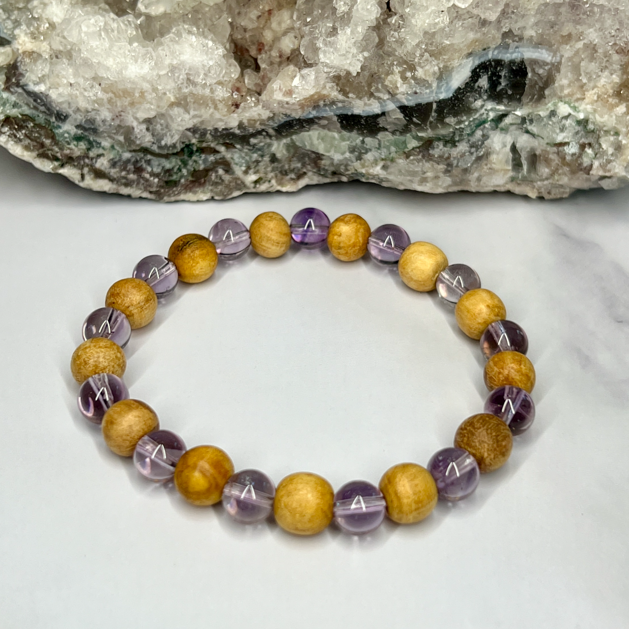 Gemstone and Palo Santo Unisex Stretch Bracelet - Artisan Made