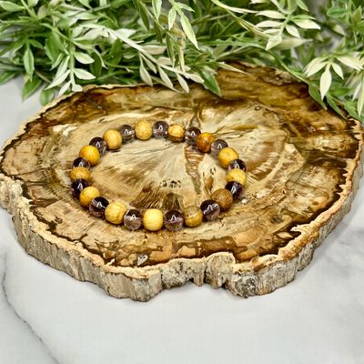 Gemstone and Palo Santo Unisex Stretch Bracelet - Artisan Made