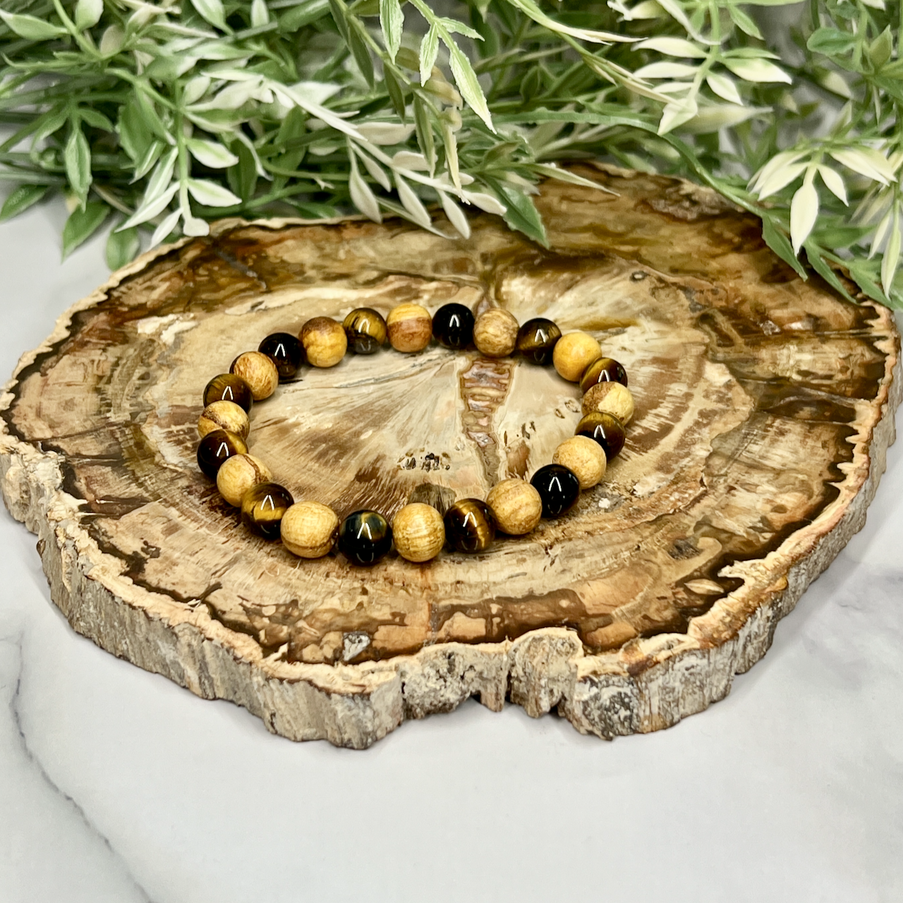 Gemstone and Palo Santo Unisex Stretch Bracelet - Artisan Made