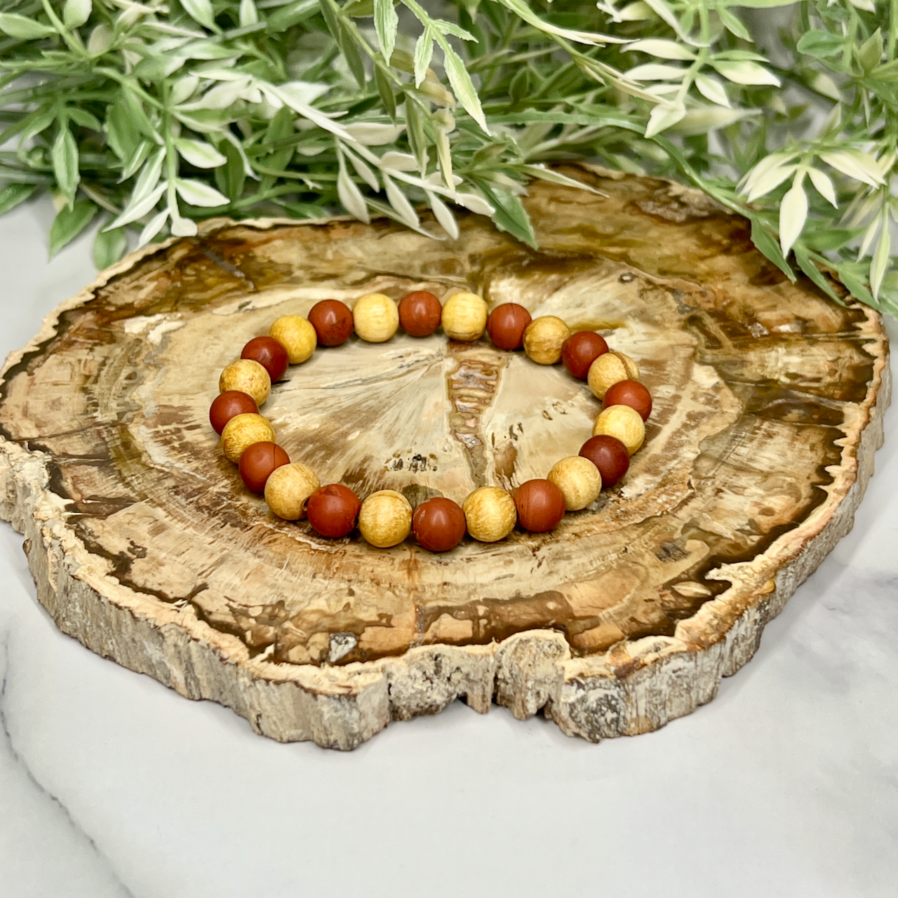 Gemstone and Palo Santo Unisex Stretch Bracelet - Artisan Made