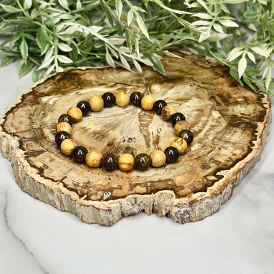 Gemstone and Palo Santo Unisex Stretch Bracelet - Artisan Made