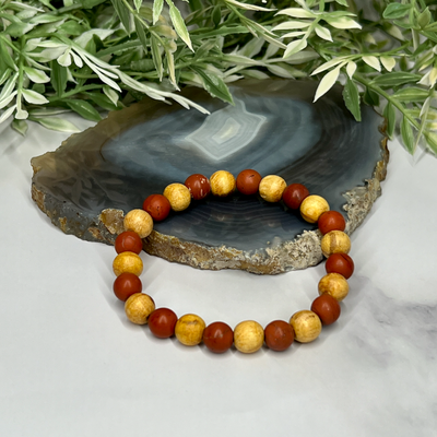 Gemstone and Palo Santo Unisex Stretch Bracelet - Artisan Made