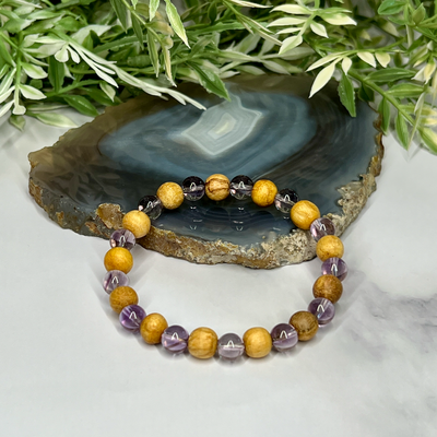 Gemstone and Palo Santo Unisex Stretch Bracelet - Artisan Made