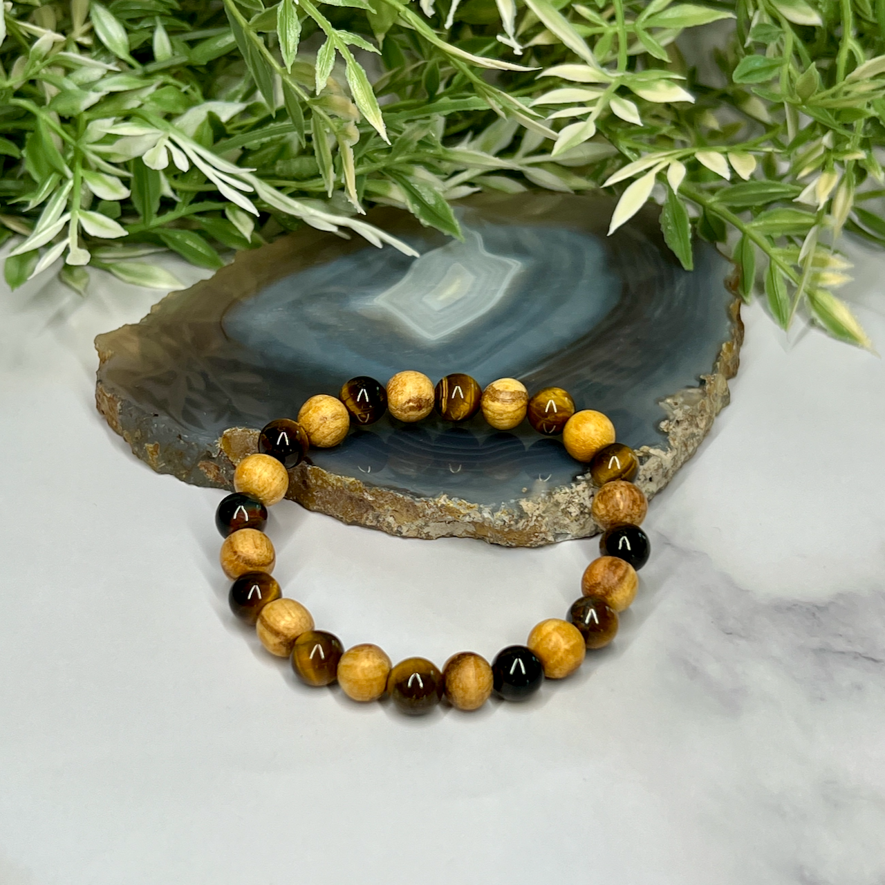 Gemstone and Palo Santo Unisex Stretch Bracelet - Artisan Made