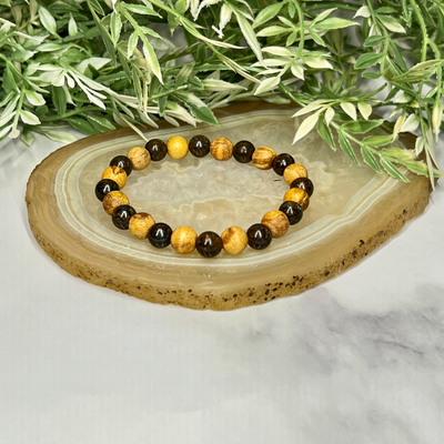 Gemstone and Palo Santo Unisex Stretch Bracelet - Artisan Made