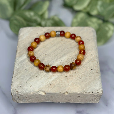 Gemstone and Palo Santo Unisex Stretch Bracelet - Artisan Made