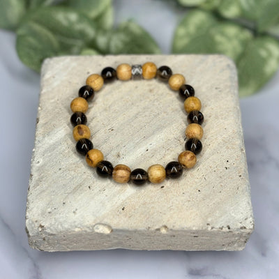 Gemstone and Palo Santo Unisex Stretch Bracelet - Artisan Made