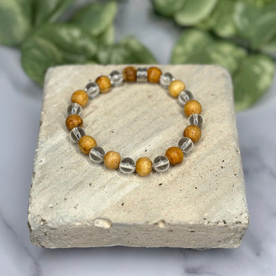 Gemstone and Palo Santo Unisex Stretch Bracelet - Artisan Made