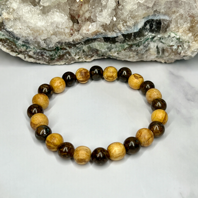 Gemstone and Palo Santo Unisex Stretch Bracelet - Artisan Made