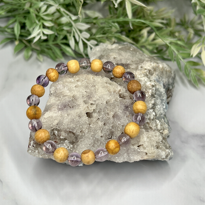 Gemstone and Palo Santo Unisex Stretch Bracelet - Artisan Made