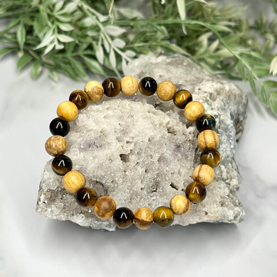 Gemstone and Palo Santo Unisex Stretch Bracelet - Artisan Made