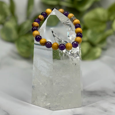 Gemstone and Palo Santo Unisex Stretch Bracelet - Artisan Made