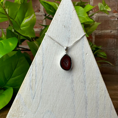 Geode Mini Bezel Pendant Necklace with 16-18" Adjustable sterling silver Chain