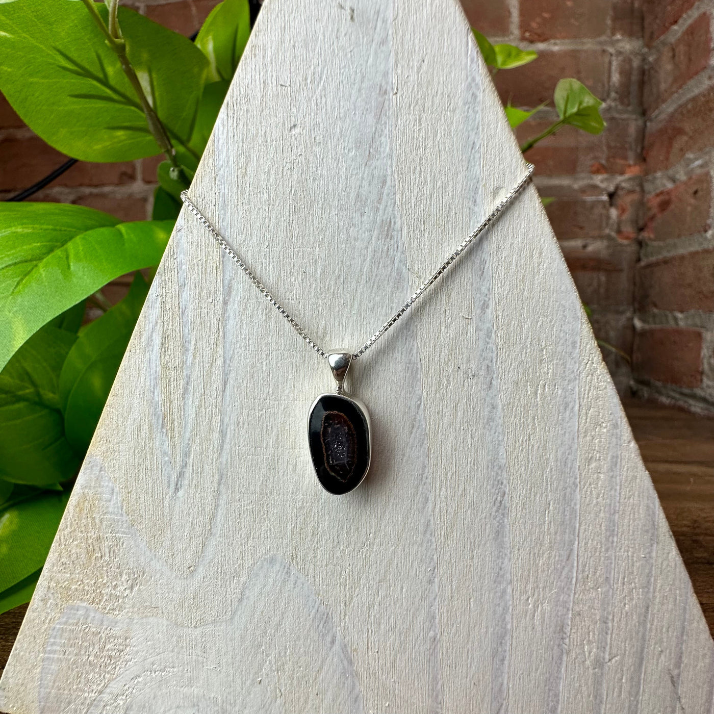 Geode Mini Bezel Pendant Necklace with 16-18" Adjustable sterling silver Chain