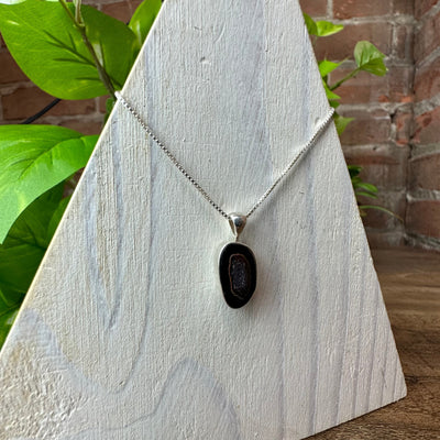 Geode Mini Bezel Pendant Necklace with 16-18" Adjustable sterling silver Chain