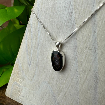 Geode Mini Bezel Pendant Necklace with 16-18" Adjustable sterling silver Chain