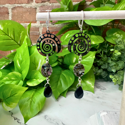 "Gifts from the Sea" Nautilus, Abalone & Black Onyx Earrings - Artisan Made