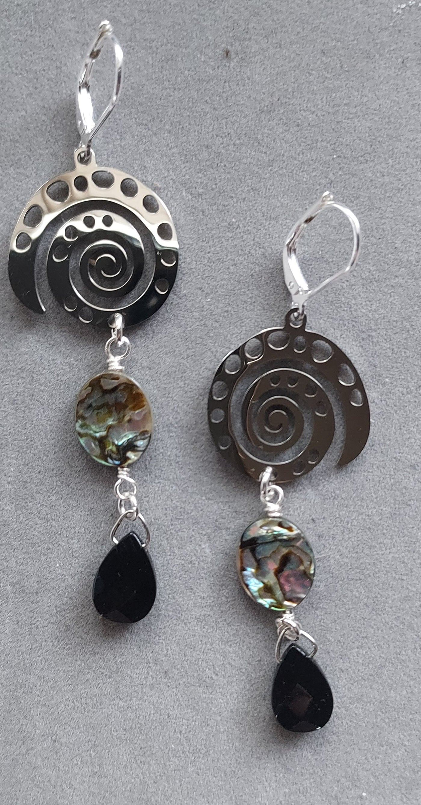 "Gifts from the Sea" Nautilus, Abalone & Black Onyx Earrings - Artisan Made