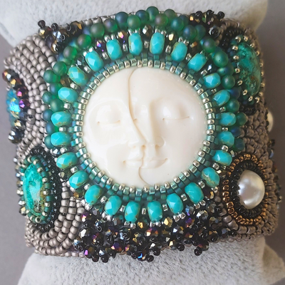 "Goddess Moons" Celestial Gemstone & Crystal Cuff Bracelet - Artisan Made