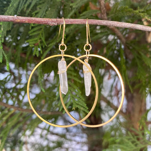 Gold Brass Hoops with Quartz Spikes-Artisan Made
