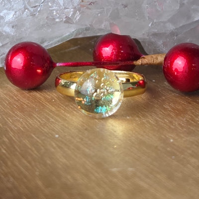 Gold Plated Adjustable Clear Dichroic Glass Ring- Artisan Made