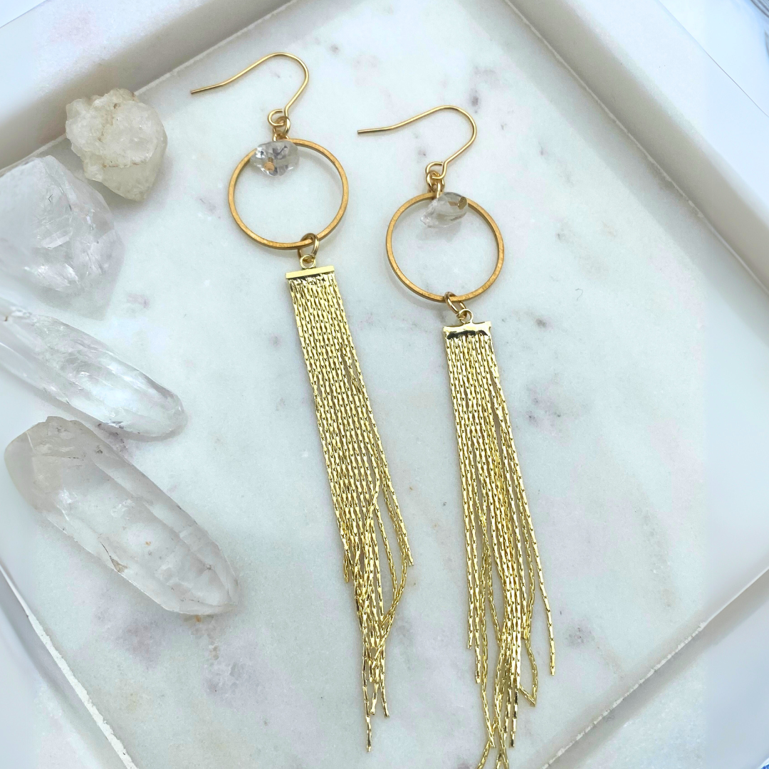 Golden Cascade Fringe Earrings - Artisan Made