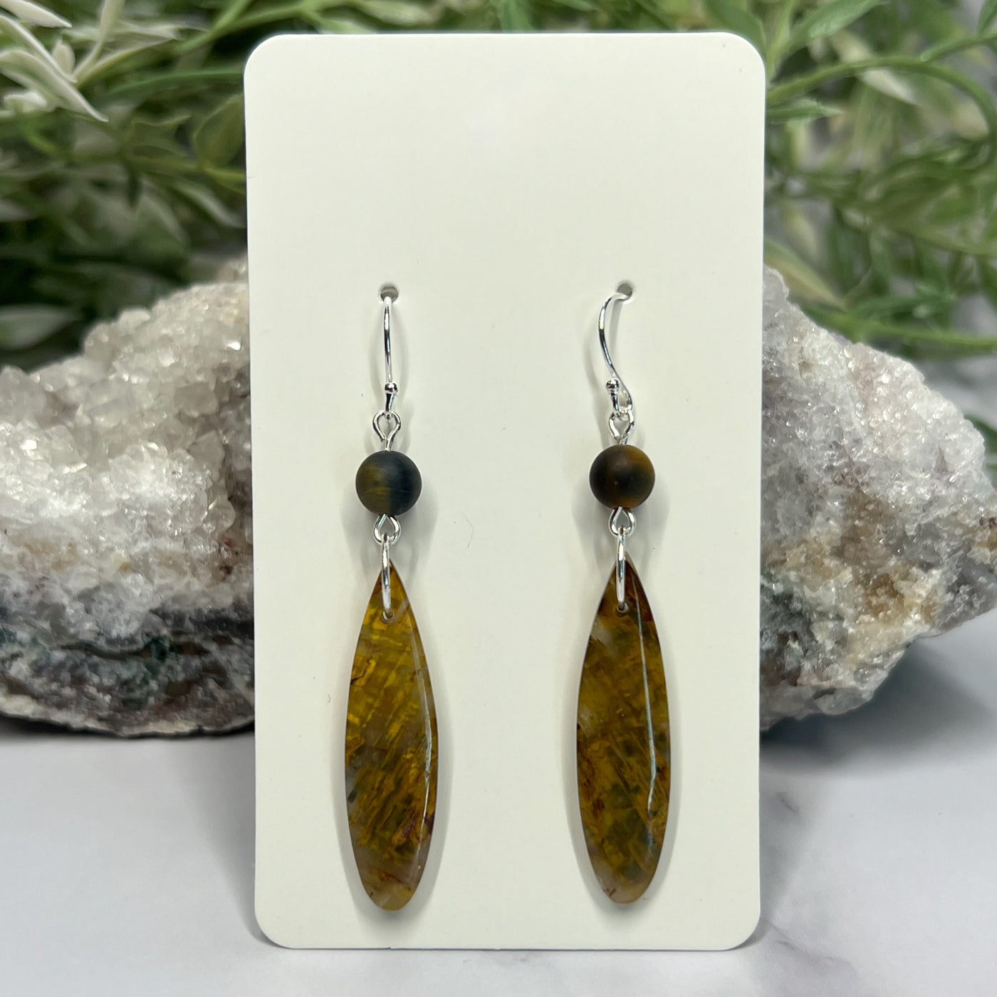 Golden Pietersite Teardrop Earrings - Artisan Made