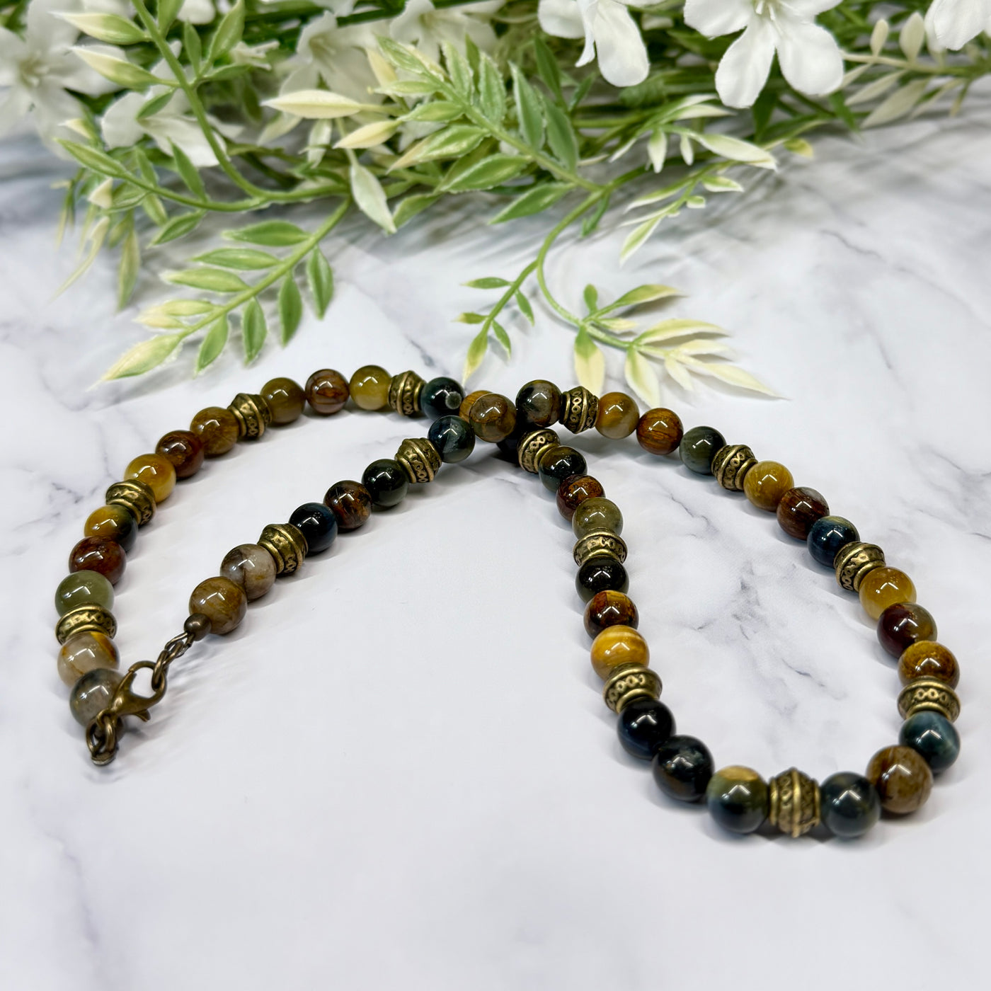 Golden Pietersite, Yellow & Blue Tiger's eye Necklace - Artisan Made