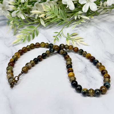 Golden Pietersite, Yellow & Blue Tiger's eye Necklace - Artisan Made