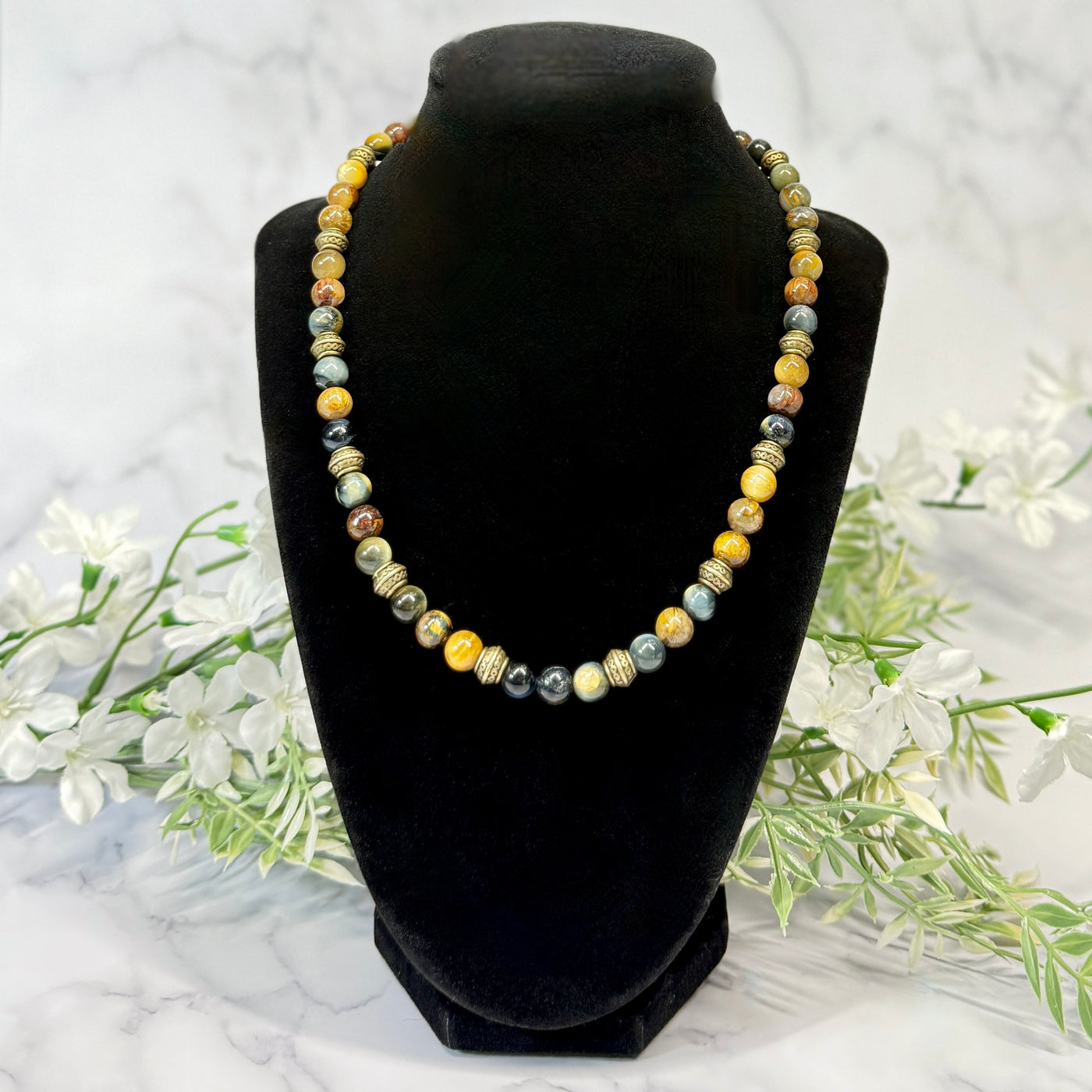 Golden Pietersite, Yellow & Blue Tiger's eye Necklace - Artisan Made