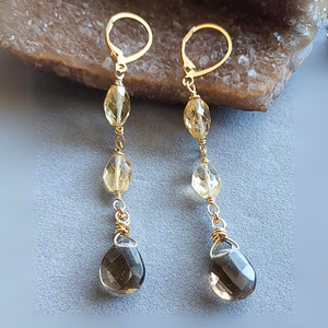 "Good Vibes" Citrine & Smoky Topaz Earrings - Artisan Made