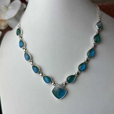 Green Moonstone Statement 18" Necklace in Sterling Silver